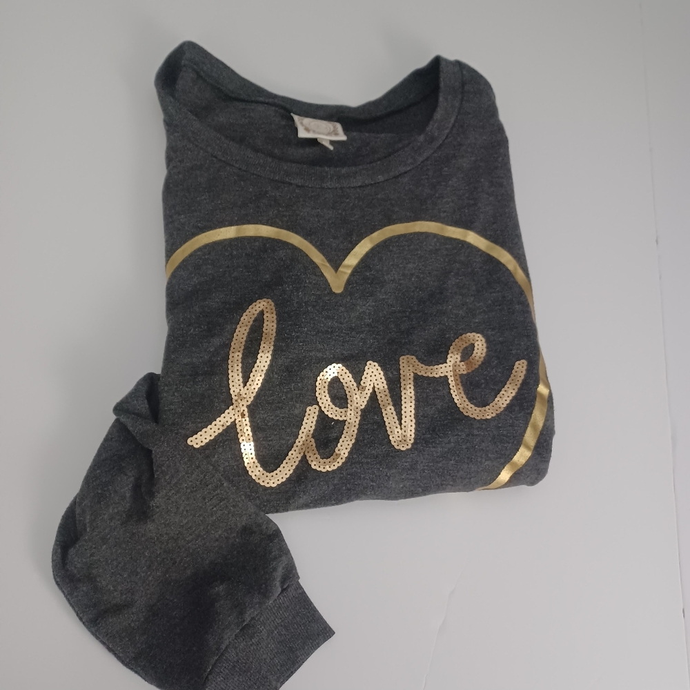 JS Collection Gray Sweatshirt W/gold Heart Sz 1X $6 T-Shirt BLOW OUT